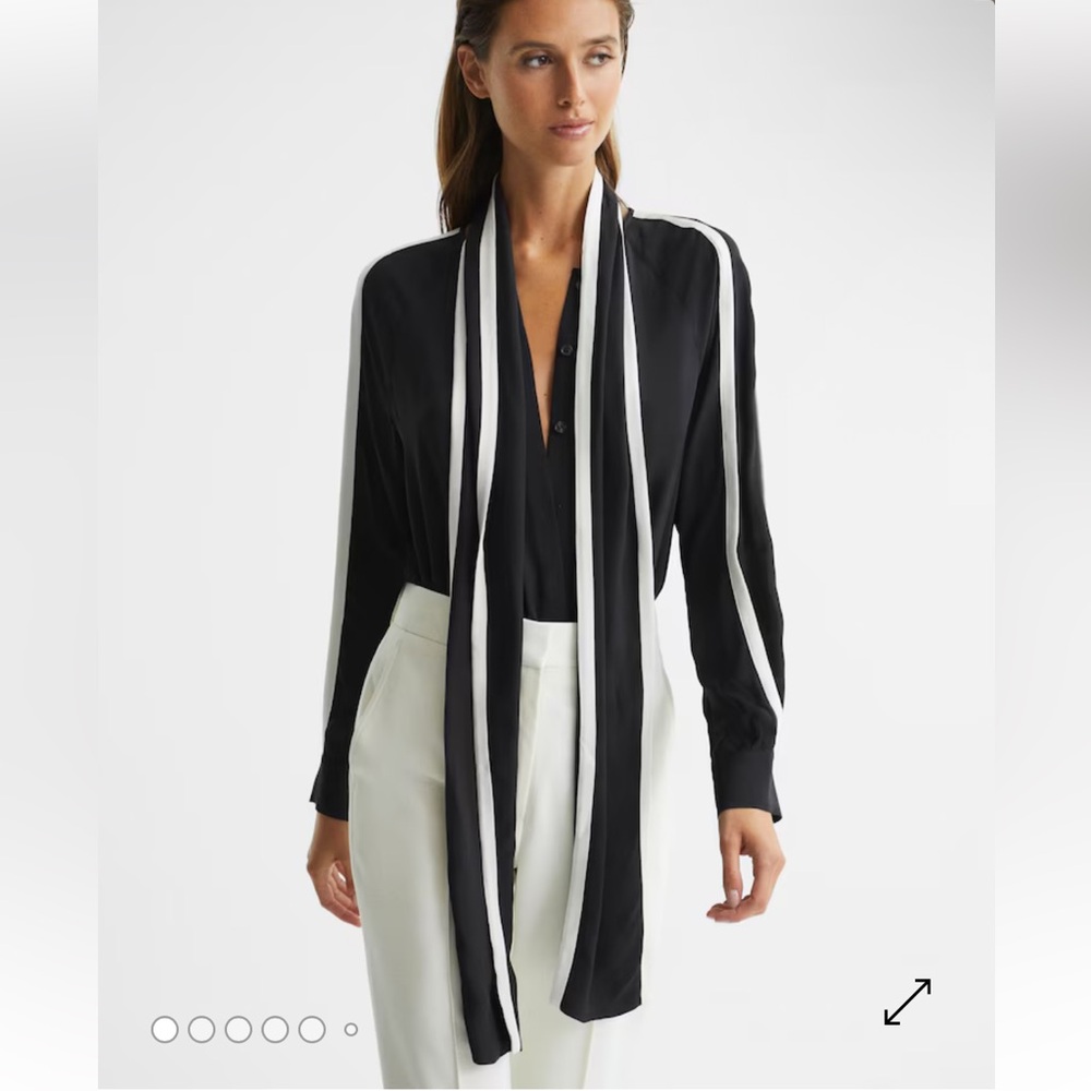 Reiss Monochrome Scarf Detail Blouse